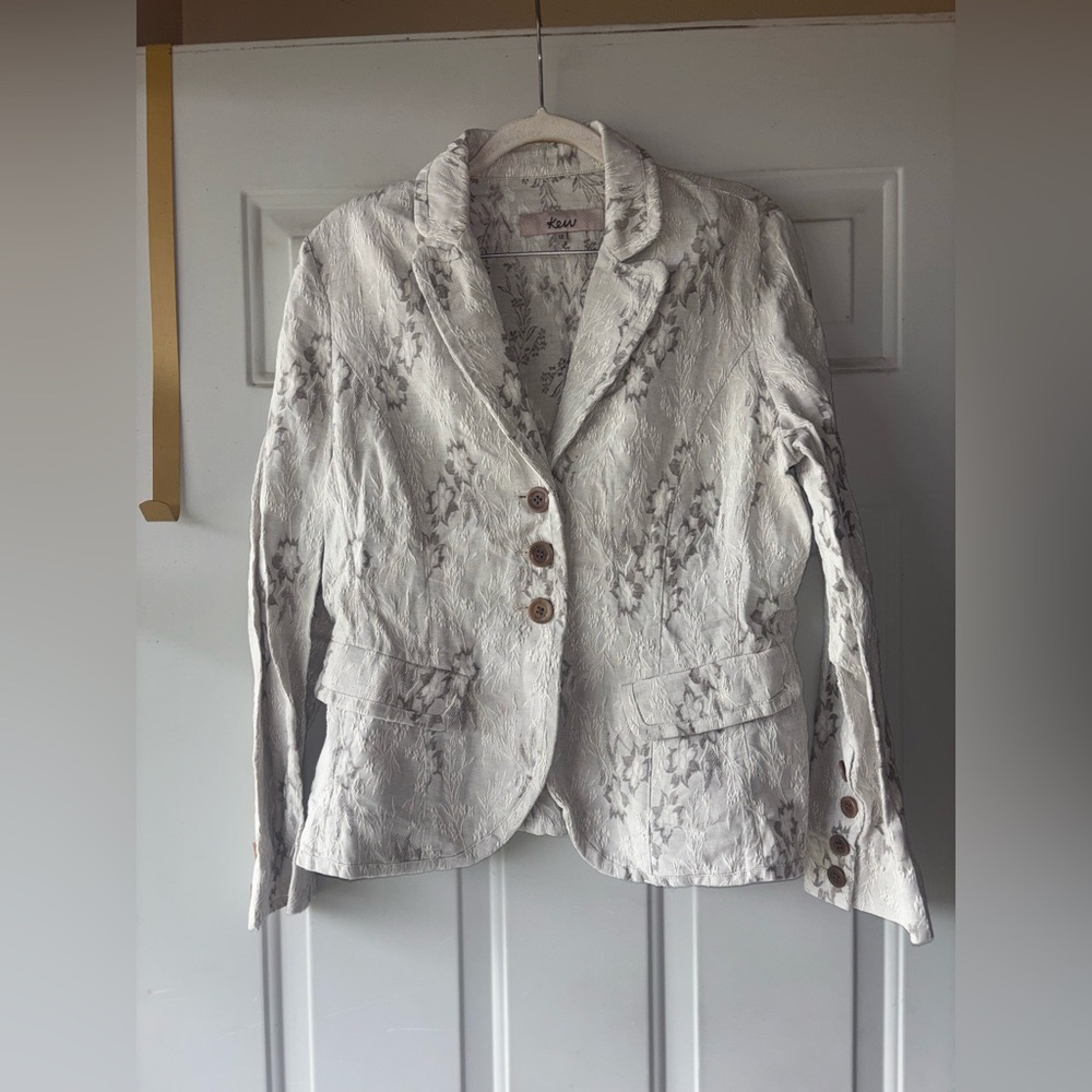 Kew beige embroidered linen blend jacket size 12